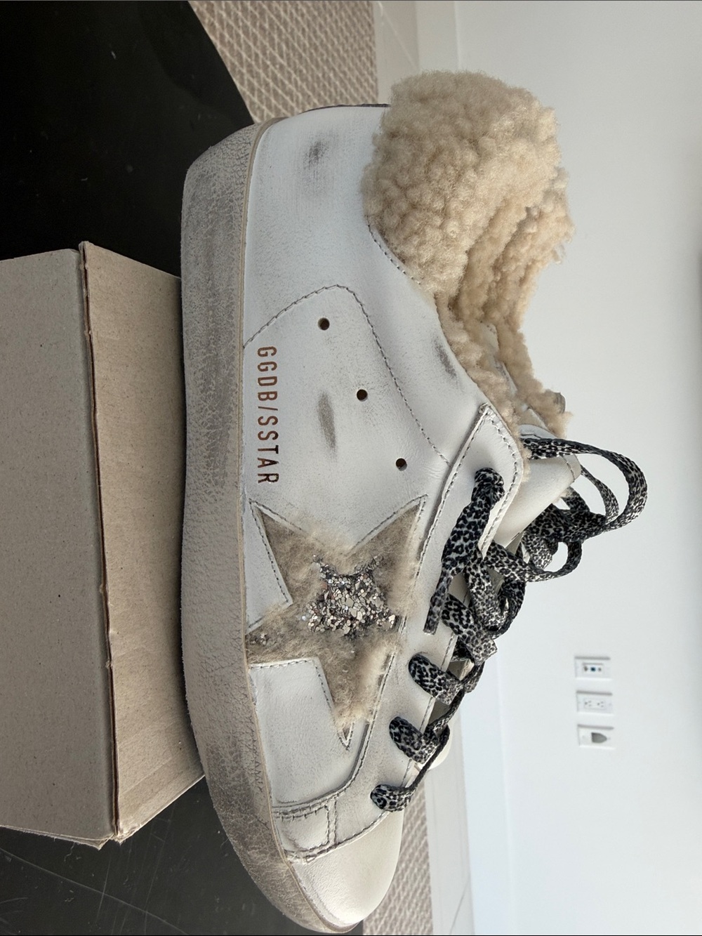 Golden Goose Off-White Leather Superstar with Shearling Collar